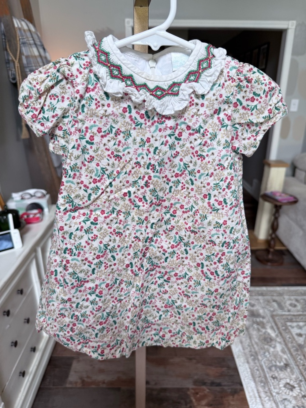 Edgehill Collection Cream Floral Smocked Collar Dress